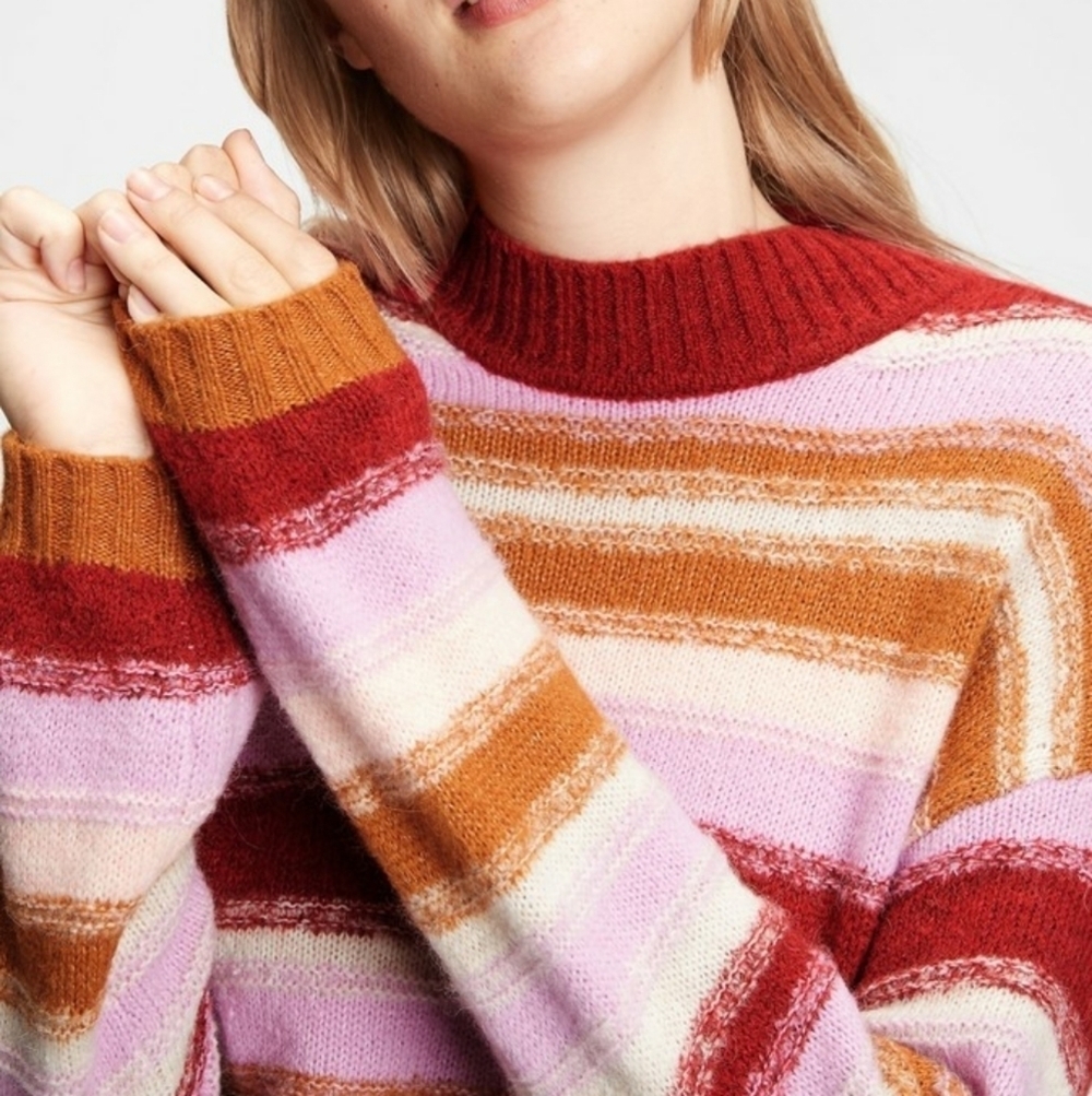 Gap Luxe Balloon Sleeve Sweater NEW Womens Red Pink Striped